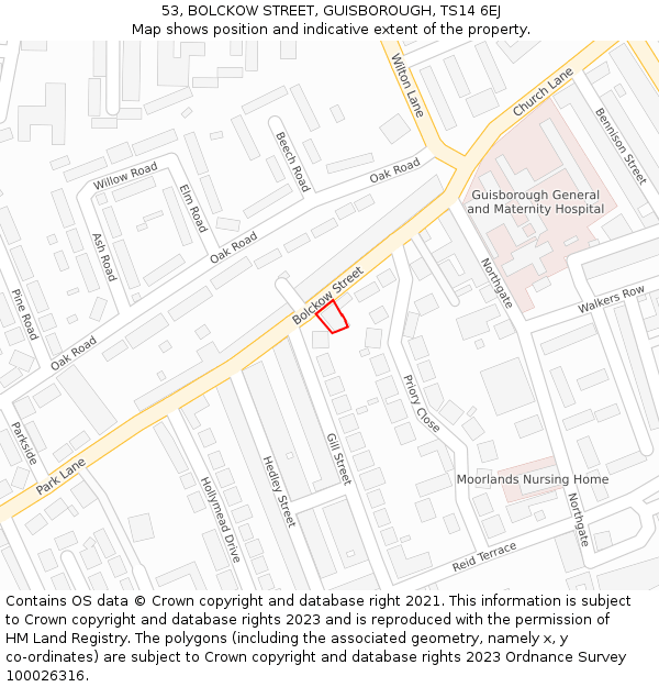 53, BOLCKOW STREET, GUISBOROUGH, TS14 6EJ: Location map and indicative extent of plot