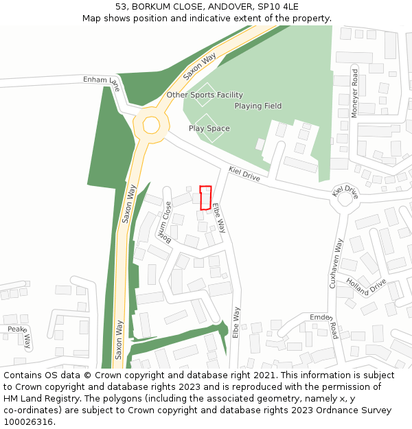 53, BORKUM CLOSE, ANDOVER, SP10 4LE: Location map and indicative extent of plot