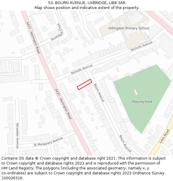 53, BOURN AVENUE, UXBRIDGE, UB8 3AR: Location map and indicative extent of plot