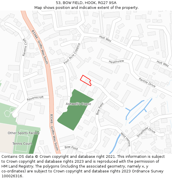 53, BOW FIELD, HOOK, RG27 9SA: Location map and indicative extent of plot