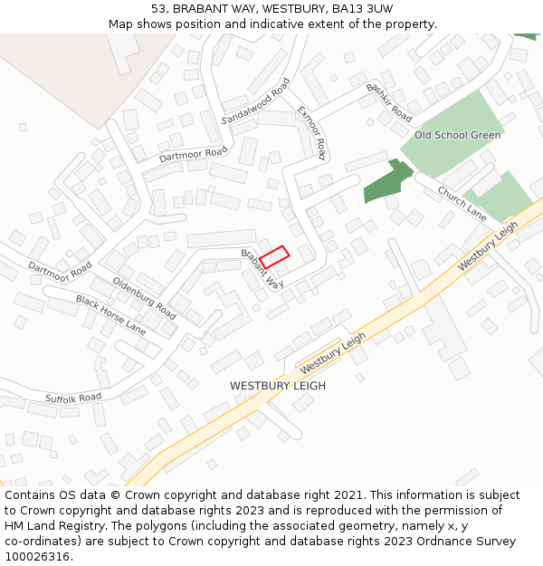 53, BRABANT WAY, WESTBURY, BA13 3UW: Location map and indicative extent of plot