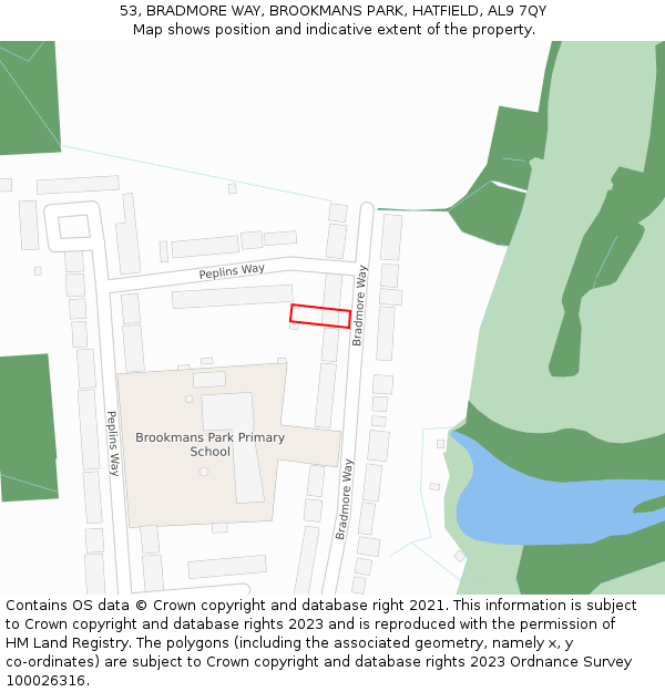 53, BRADMORE WAY, BROOKMANS PARK, HATFIELD, AL9 7QY: Location map and indicative extent of plot