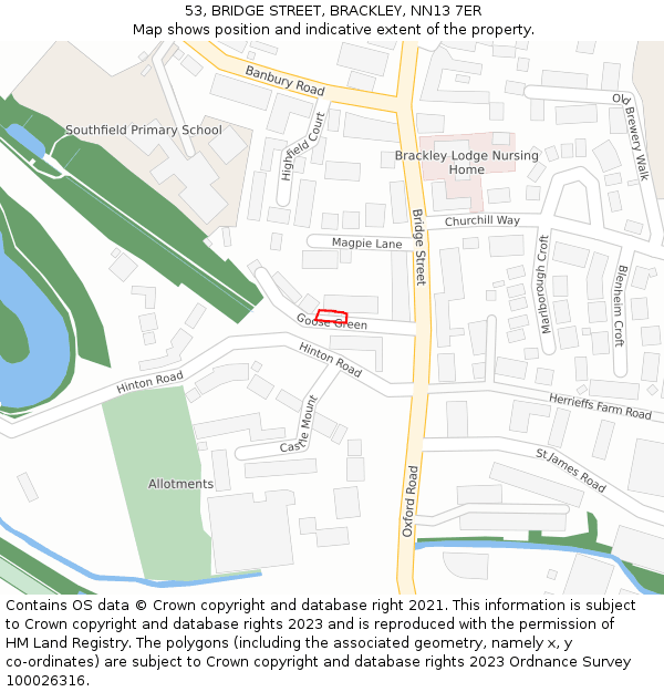 53, BRIDGE STREET, BRACKLEY, NN13 7ER: Location map and indicative extent of plot