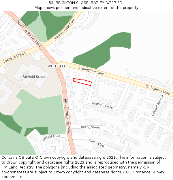 53, BRIGHTON CLOSE, BATLEY, WF17 8DL: Location map and indicative extent of plot