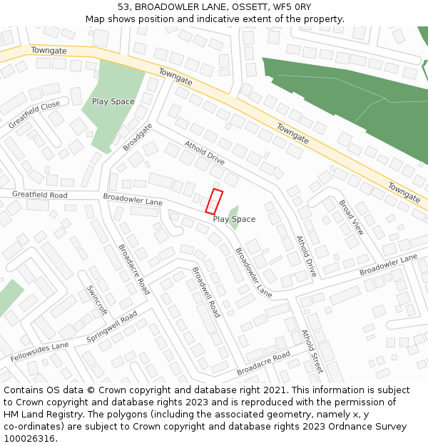 53, BROADOWLER LANE, OSSETT, WF5 0RY: Location map and indicative extent of plot