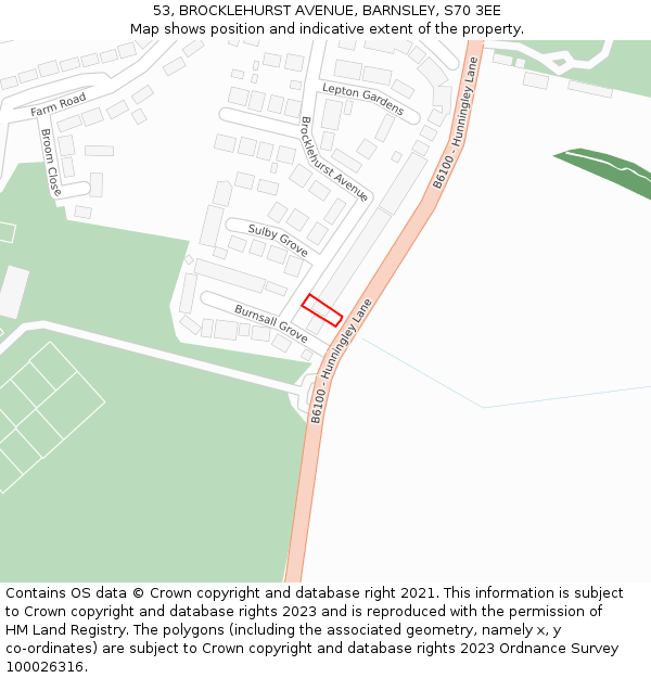 53, BROCKLEHURST AVENUE, BARNSLEY, S70 3EE: Location map and indicative extent of plot