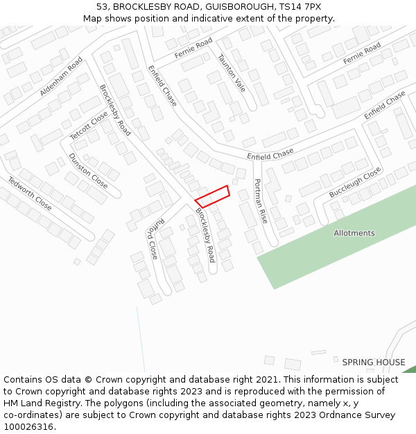 53, BROCKLESBY ROAD, GUISBOROUGH, TS14 7PX: Location map and indicative extent of plot