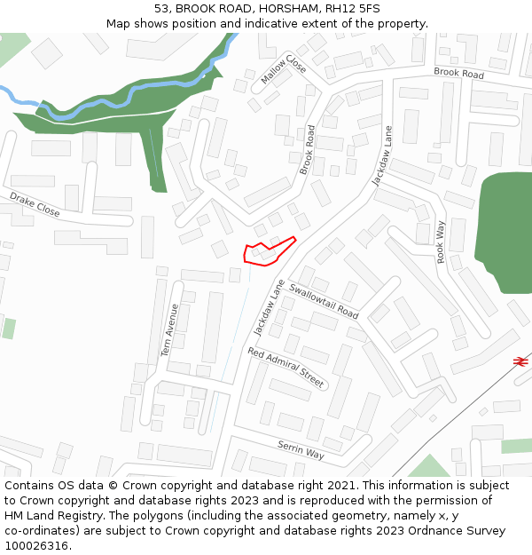 53, BROOK ROAD, HORSHAM, RH12 5FS: Location map and indicative extent of plot