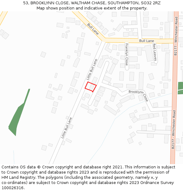 53, BROOKLYNN CLOSE, WALTHAM CHASE, SOUTHAMPTON, SO32 2RZ: Location map and indicative extent of plot