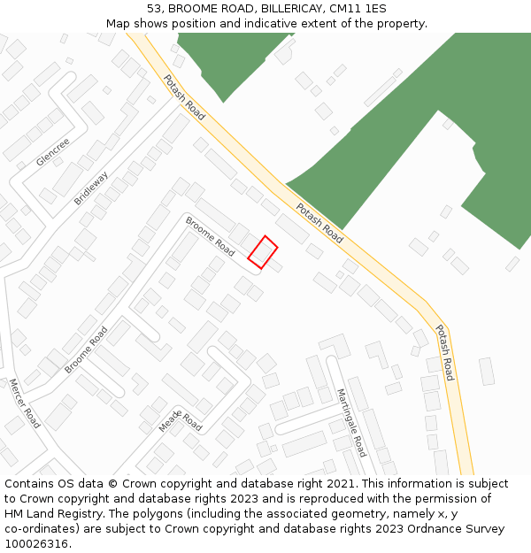 53, BROOME ROAD, BILLERICAY, CM11 1ES: Location map and indicative extent of plot
