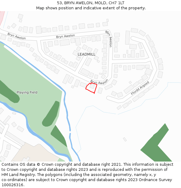 53, BRYN AWELON, MOLD, CH7 1LT: Location map and indicative extent of plot