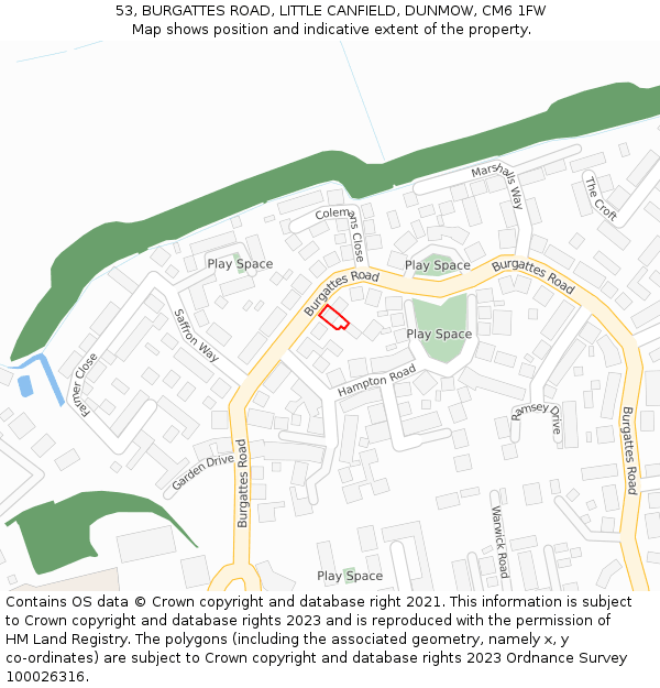 53, BURGATTES ROAD, LITTLE CANFIELD, DUNMOW, CM6 1FW: Location map and indicative extent of plot