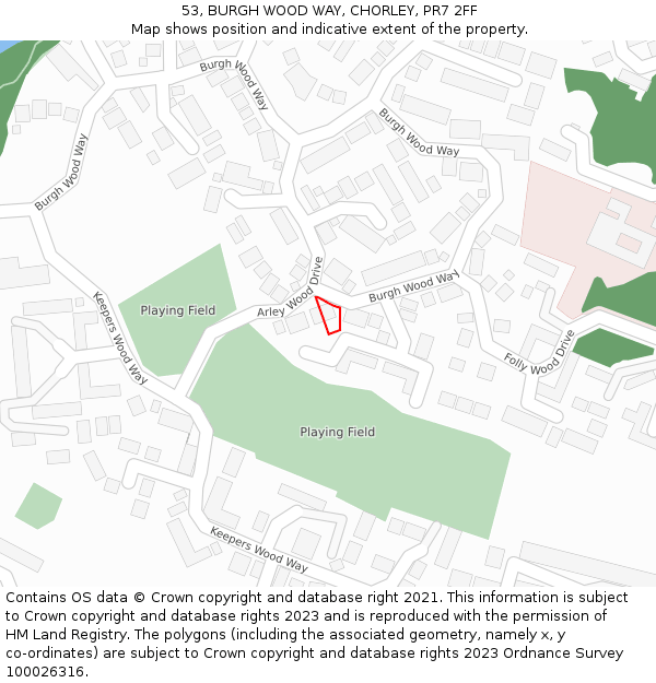 53, BURGH WOOD WAY, CHORLEY, PR7 2FF: Location map and indicative extent of plot