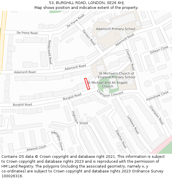 53, BURGHILL ROAD, LONDON, SE26 4HJ: Location map and indicative extent of plot