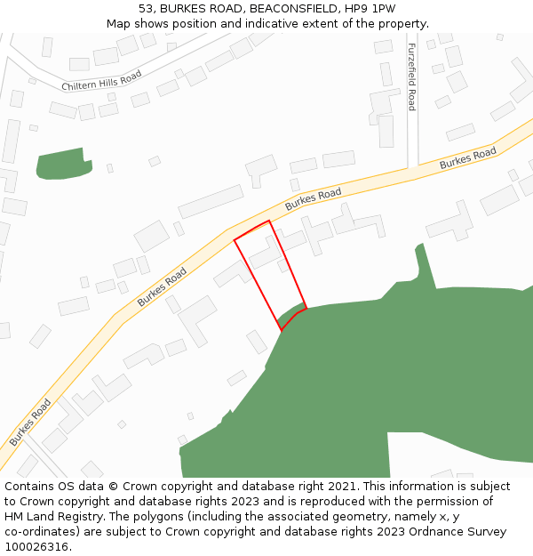 53, BURKES ROAD, BEACONSFIELD, HP9 1PW: Location map and indicative extent of plot