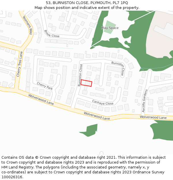 53, BURNISTON CLOSE, PLYMOUTH, PL7 1PQ: Location map and indicative extent of plot