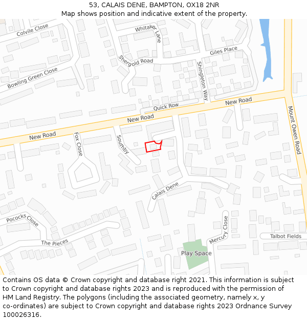 53, CALAIS DENE, BAMPTON, OX18 2NR: Location map and indicative extent of plot