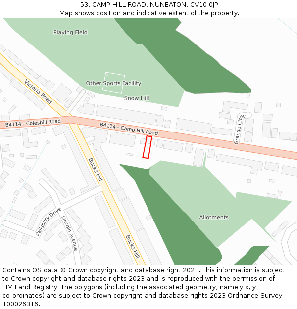 53, CAMP HILL ROAD, NUNEATON, CV10 0JP: Location map and indicative extent of plot