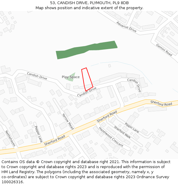 53, CANDISH DRIVE, PLYMOUTH, PL9 8DB: Location map and indicative extent of plot