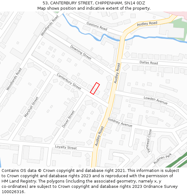 53, CANTERBURY STREET, CHIPPENHAM, SN14 0DZ: Location map and indicative extent of plot