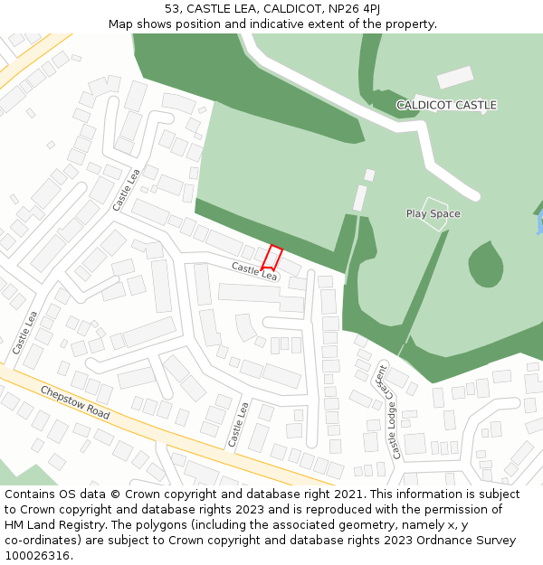 53, CASTLE LEA, CALDICOT, NP26 4PJ: Location map and indicative extent of plot