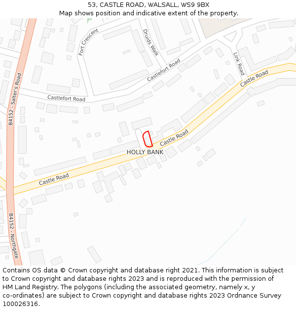 53, CASTLE ROAD, WALSALL, WS9 9BX: Location map and indicative extent of plot