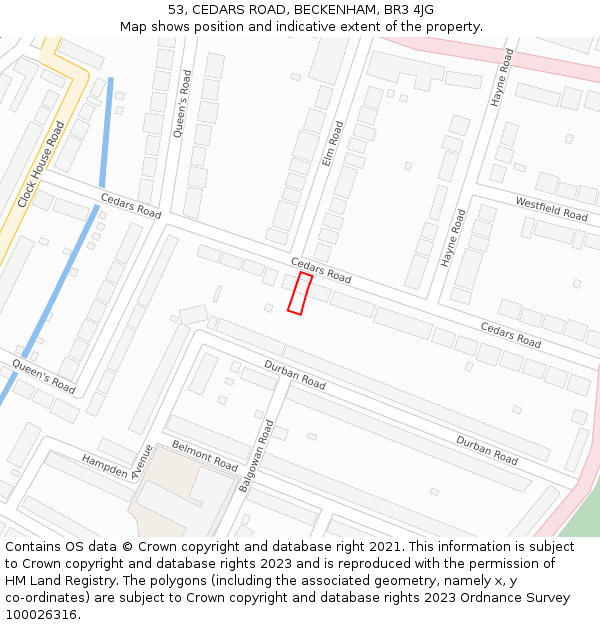 53, CEDARS ROAD, BECKENHAM, BR3 4JG: Location map and indicative extent of plot