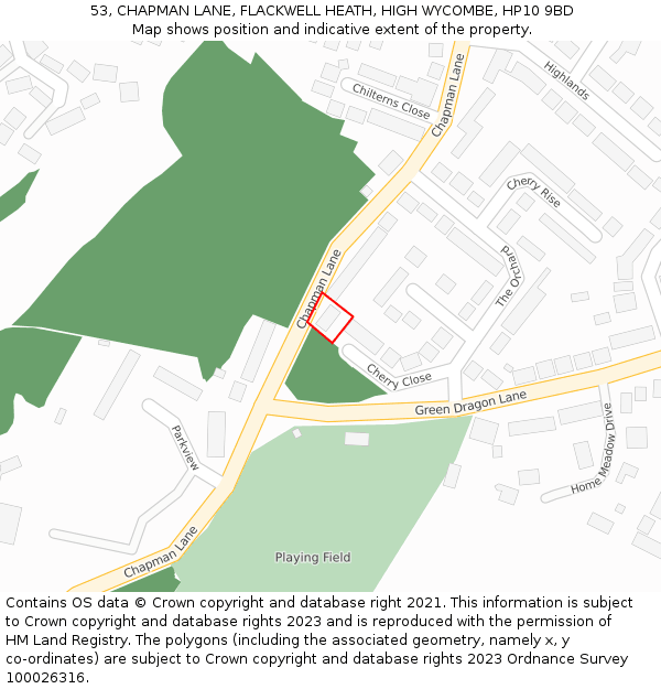 53, CHAPMAN LANE, FLACKWELL HEATH, HIGH WYCOMBE, HP10 9BD: Location map and indicative extent of plot