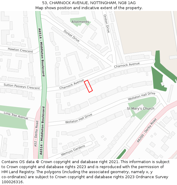 53, CHARNOCK AVENUE, NOTTINGHAM, NG8 1AG: Location map and indicative extent of plot