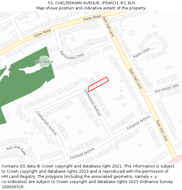 53, CHELTENHAM AVENUE, IPSWICH, IP1 4LN: Location map and indicative extent of plot