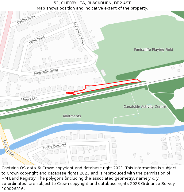 53, CHERRY LEA, BLACKBURN, BB2 4ST: Location map and indicative extent of plot