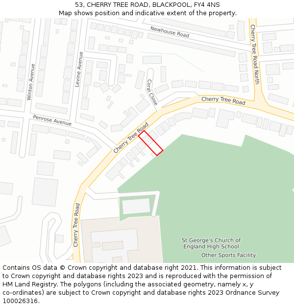 53, CHERRY TREE ROAD, BLACKPOOL, FY4 4NS: Location map and indicative extent of plot