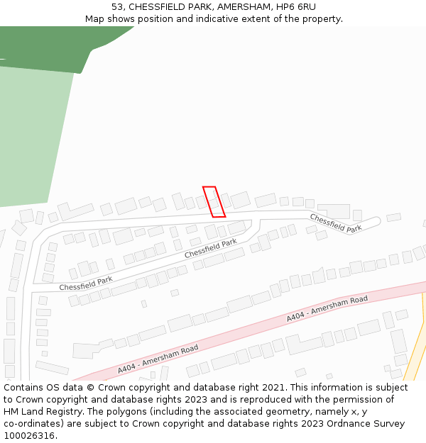 53, CHESSFIELD PARK, AMERSHAM, HP6 6RU: Location map and indicative extent of plot