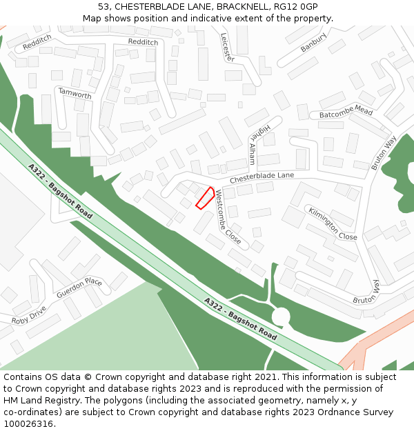 53, CHESTERBLADE LANE, BRACKNELL, RG12 0GP: Location map and indicative extent of plot