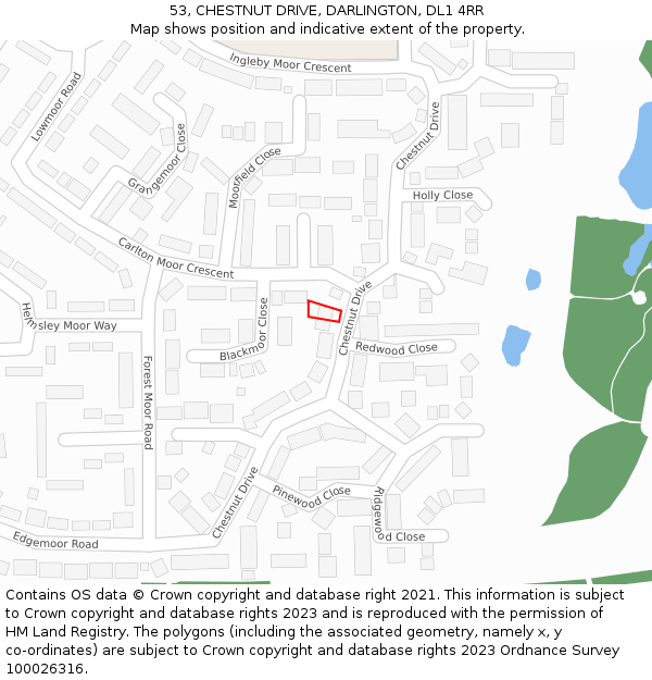 53, CHESTNUT DRIVE, DARLINGTON, DL1 4RR: Location map and indicative extent of plot