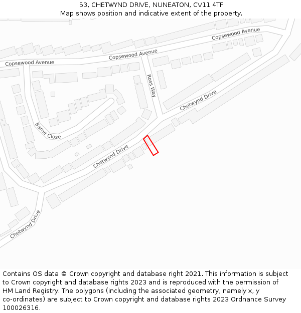 53, CHETWYND DRIVE, NUNEATON, CV11 4TF: Location map and indicative extent of plot