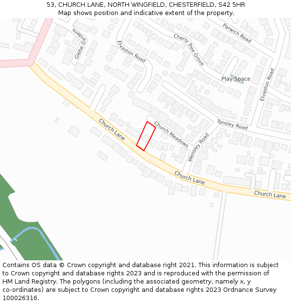 53, CHURCH LANE, NORTH WINGFIELD, CHESTERFIELD, S42 5HR: Location map and indicative extent of plot
