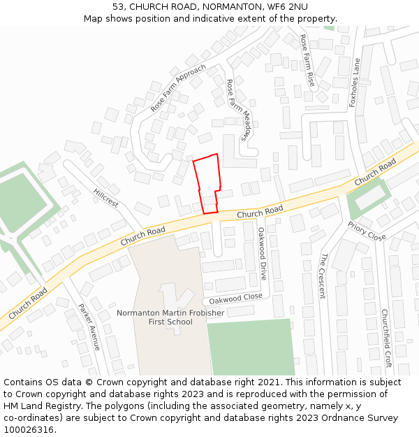 53, CHURCH ROAD, NORMANTON, WF6 2NU: Location map and indicative extent of plot