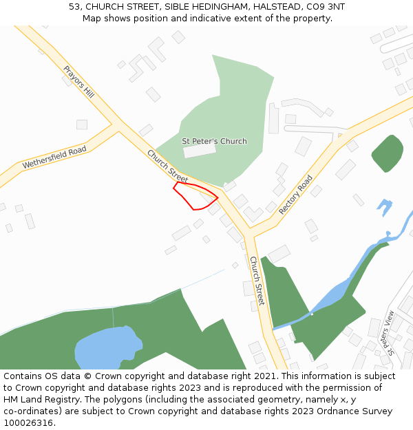 53, CHURCH STREET, SIBLE HEDINGHAM, HALSTEAD, CO9 3NT: Location map and indicative extent of plot
