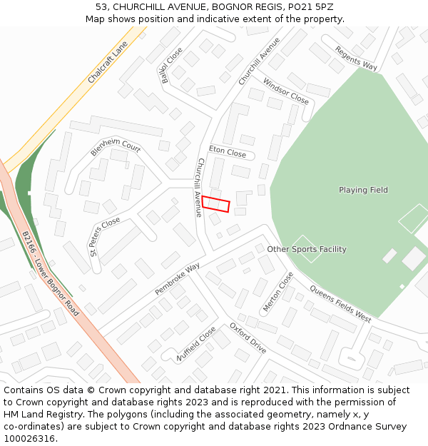 53, CHURCHILL AVENUE, BOGNOR REGIS, PO21 5PZ: Location map and indicative extent of plot