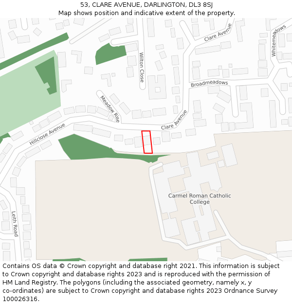 53, CLARE AVENUE, DARLINGTON, DL3 8SJ: Location map and indicative extent of plot