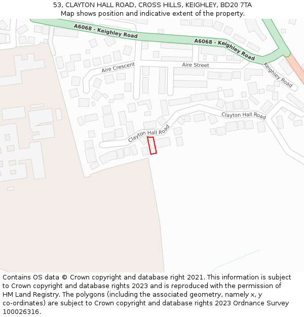 53, CLAYTON HALL ROAD, CROSS HILLS, KEIGHLEY, BD20 7TA: Location map and indicative extent of plot