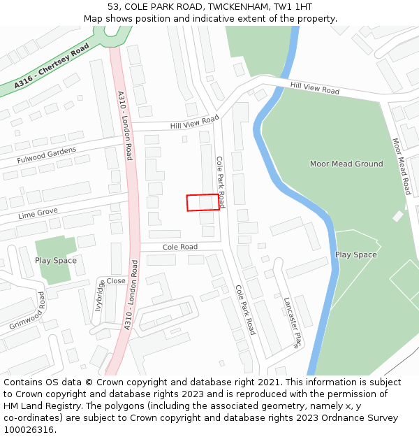 53, COLE PARK ROAD, TWICKENHAM, TW1 1HT: Location map and indicative extent of plot