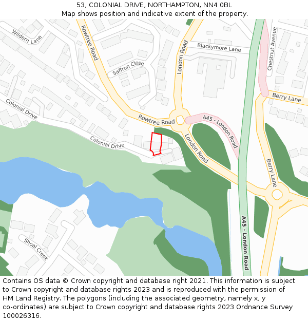 53, COLONIAL DRIVE, NORTHAMPTON, NN4 0BL: Location map and indicative extent of plot