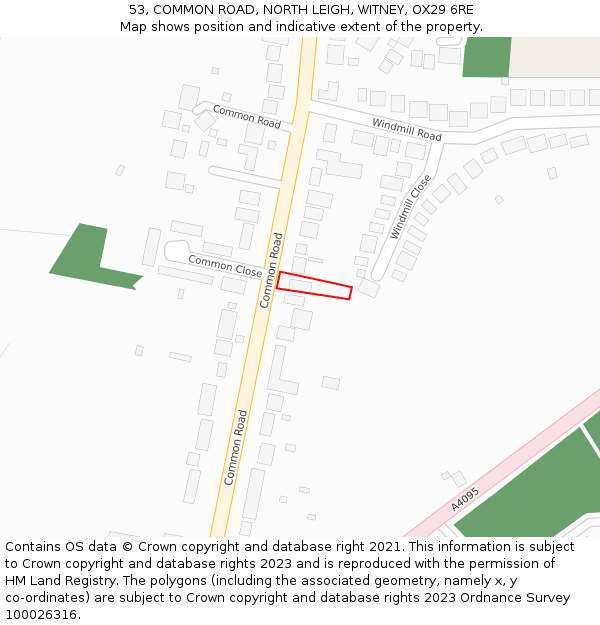 53, COMMON ROAD, NORTH LEIGH, WITNEY, OX29 6RE: Location map and indicative extent of plot