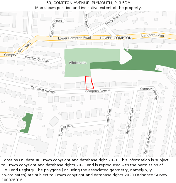 53, COMPTON AVENUE, PLYMOUTH, PL3 5DA: Location map and indicative extent of plot