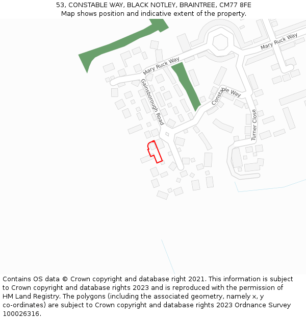 53, CONSTABLE WAY, BLACK NOTLEY, BRAINTREE, CM77 8FE: Location map and indicative extent of plot