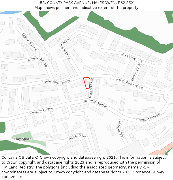 53, COUNTY PARK AVENUE, HALESOWEN, B62 8SX: Location map and indicative extent of plot