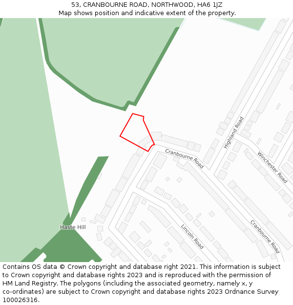 53, CRANBOURNE ROAD, NORTHWOOD, HA6 1JZ: Location map and indicative extent of plot