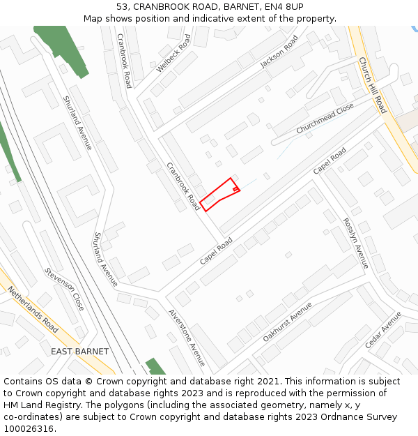 53, CRANBROOK ROAD, BARNET, EN4 8UP: Location map and indicative extent of plot